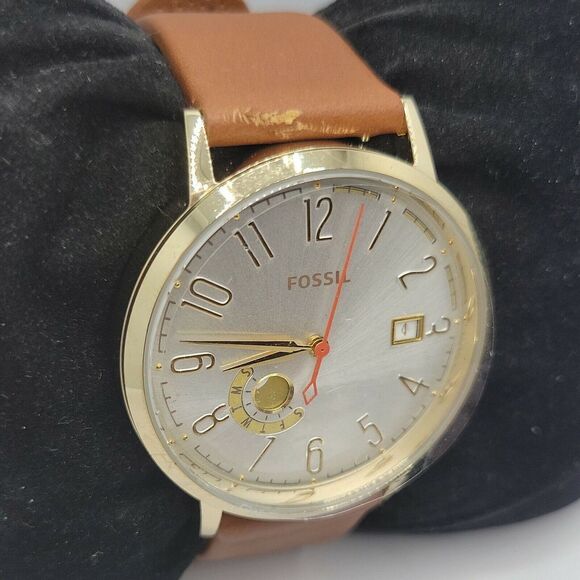 Fossil Boyfriend ES3750 Men Brown Leather Silver Analog Dial Quartz Watch DE429 - Picture 3 of 10